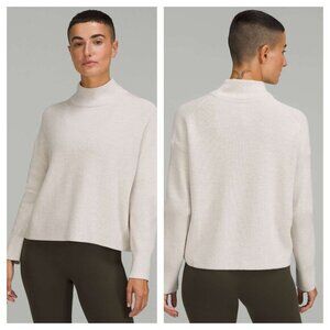 Lululemon Merino Wool-Blend Ribbed Turtleneck Sweater 6 Heathered Natural Ivory